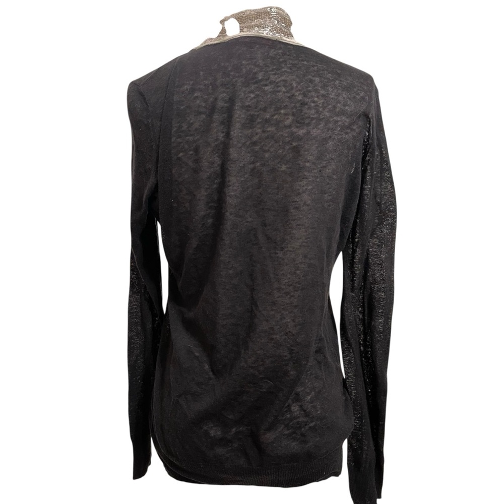❤️ Tory Burch ‘Quincy’ Sequin Trim Black Linen Blend Open Sweater - Picture 5 of 10
